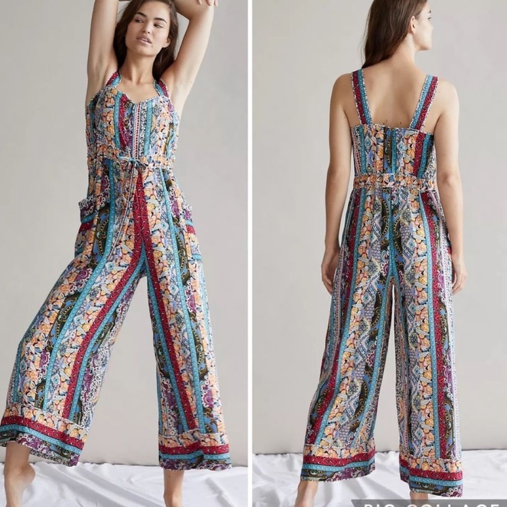 Anthropologie Calais Rainbow Patchwork Jumpsuit Size M